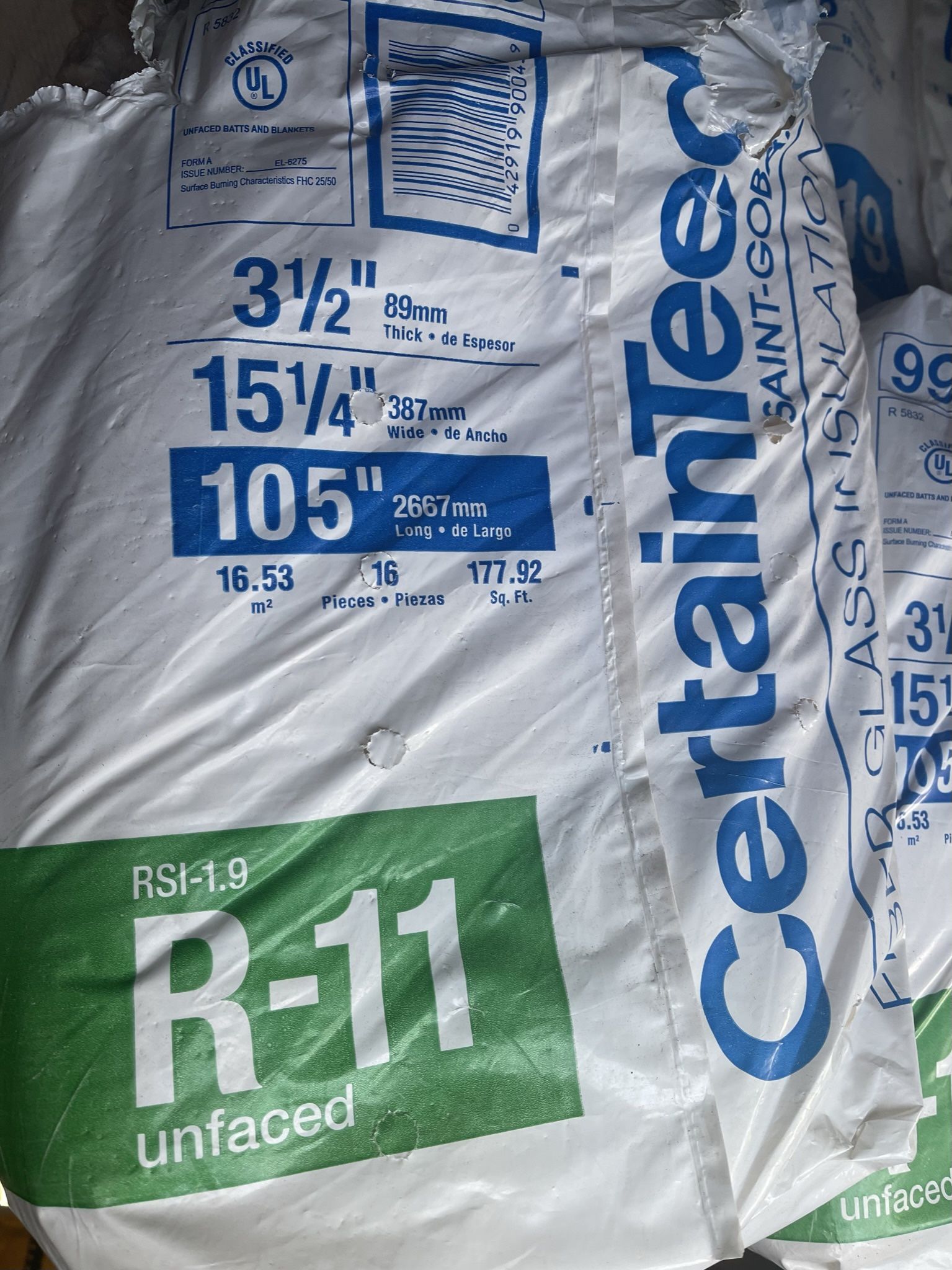 Insulation R11x16 - unfaced for 2x4