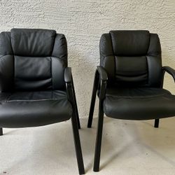 Arm Chairs (two) with Leather Cover & Metal Frame Excellent Condition