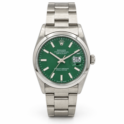 2000 Men's Rolex 36mm Oyster Perpetual DateJust Stainless Steel Watch with Green Dial and Smooth Bezel. (Pre-Owned 16200)