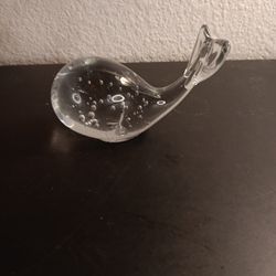 GORGEOUS Clear Crystal Bullicante 5" Whale Figurine Paperweight.