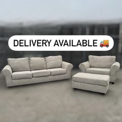 Ashley Furniture Beige Sofa Chair COUCH SET with Ottoman - 🚚 DELIVERY AVAILABLE 