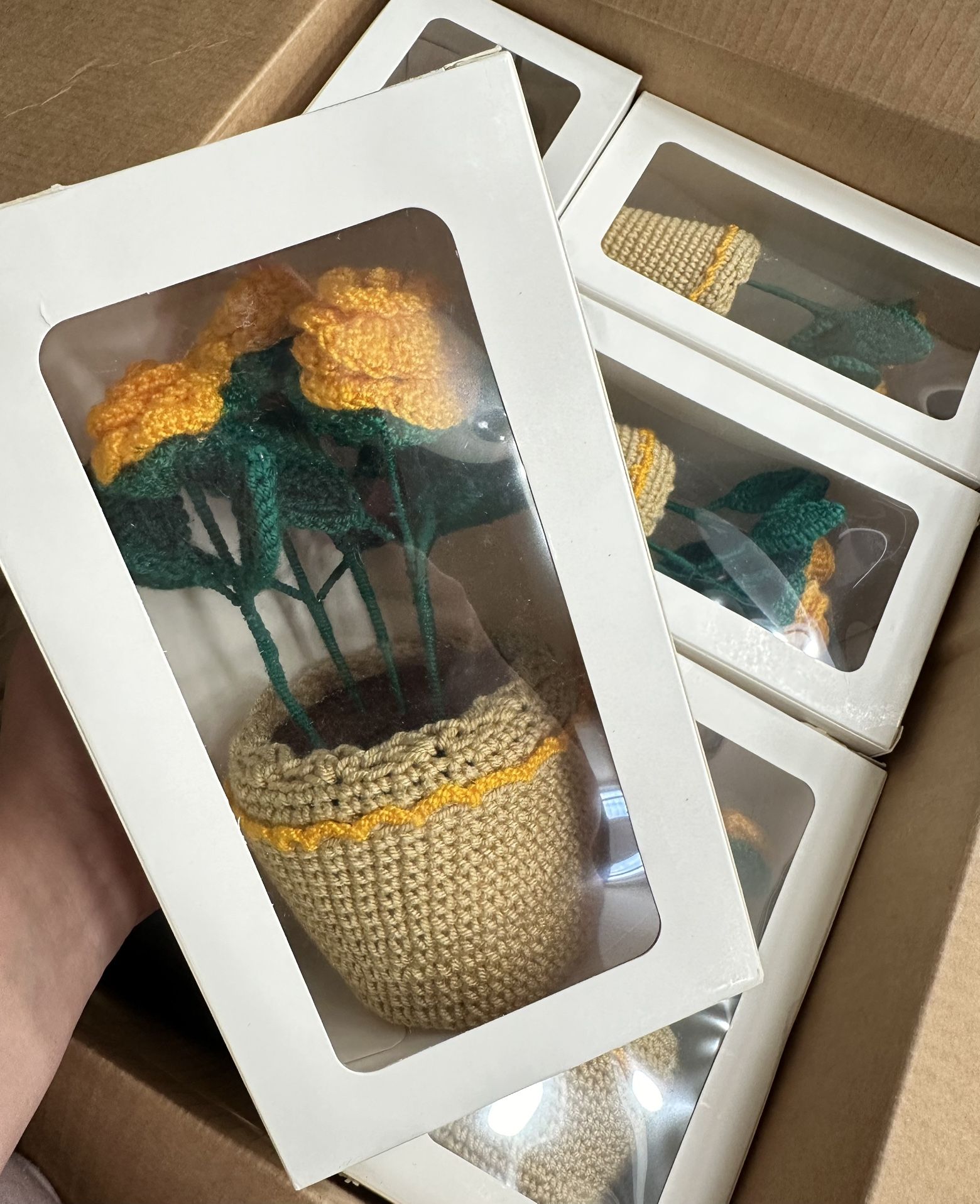 Crochet Flowers & Knitted Flower Bouquet – Crocheted Flower Bouquets, Teacher Appreciation, Desk Flower Decor (Yelow Rose)