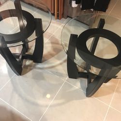2 Deep Coffee Colored End Tables /Glass Top