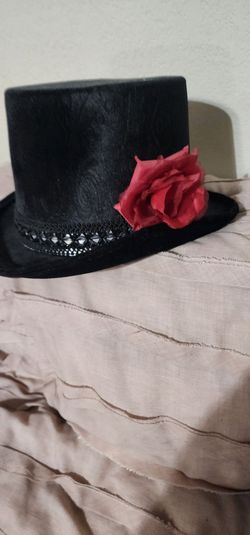 Black Top Hat with Red Rose Detail