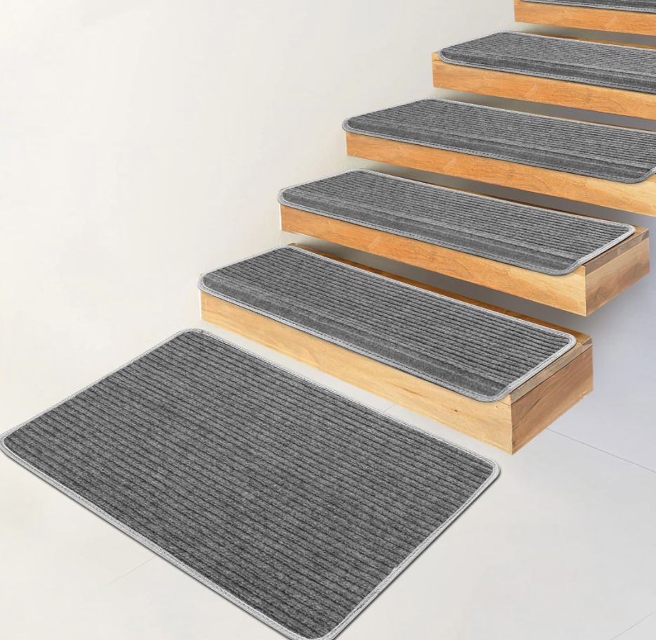 Stair Treads Carpet Step Runners - 14+1 Pc. Set, Adhesive Backing with  Non-Skid Slip Resistance, Indoor Soft and Quiet Wooden Surface Covers for  Kids