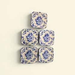 Certified International Blue & White Square Plates Set of 5