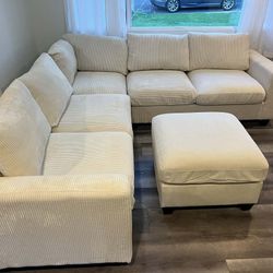 New Corduroy Sectional Couch with Ottoman! Free Delivery 🚚!