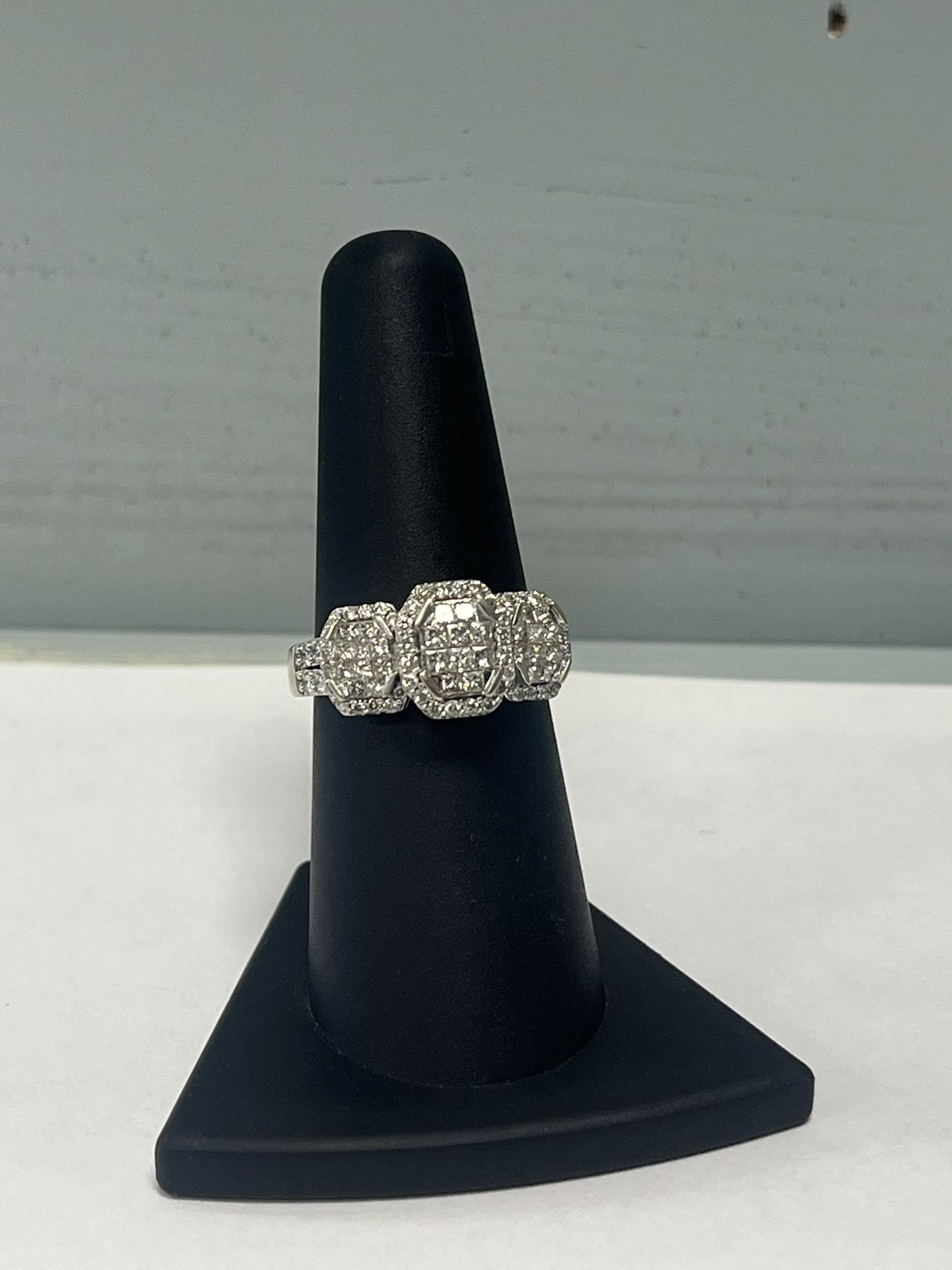 2 Carat 3 Stone Diamond Halo Engagement 14k Gold Ring