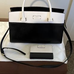 Black & White Kate Spade Purse With Matching Wallet 