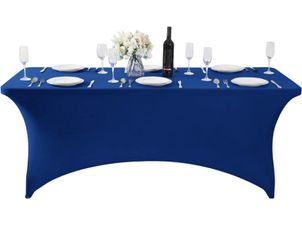 Royal Blue Stretch 6 foot Tablecloth Rectangle Fitted Spandex Wedding Table cover ~ NEW