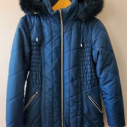 Women's Size Med Dark Teal Midlength Synthetic Down Alt. Coat/Parka w/Detachable Hood, Sportoli Brand