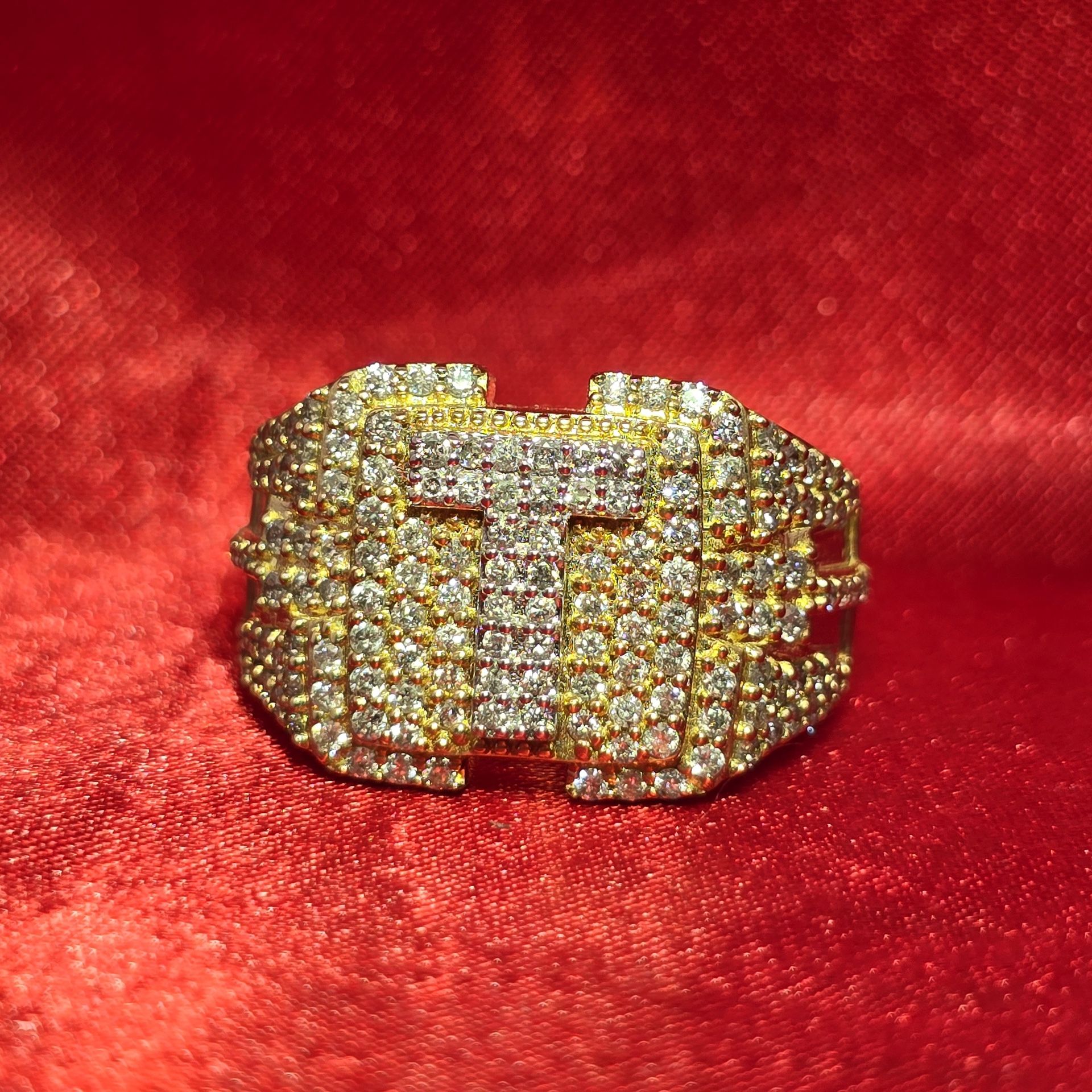 10k Yellow Gold Diamond "T" Initial Ring 1.49 ctw