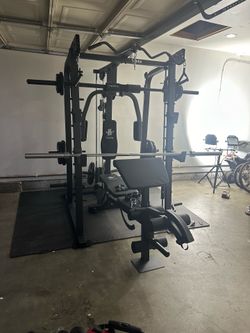 Vesta Fitness Smith Machine 2001 w/Bench Attachment | 230lb Bumpers Weights | 7ft Olympic Bar | Fitness | Gym Equipment | FREE DELIVERY & INSTALL🚚