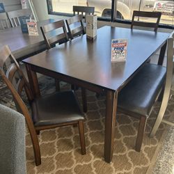 6 Piece Dining Table Set With Bench