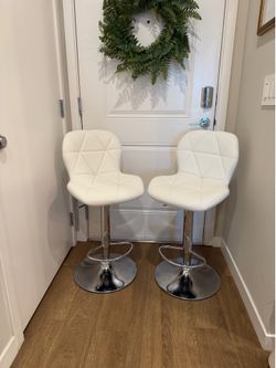 White leather barstool pair- NEW