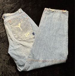 Men 38x34 Vintage Air Jordan Brand Denim Baggy Grunge Skate Jacket Jeans