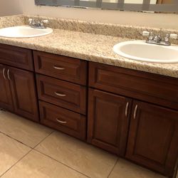 Dual Vanity- Cherry wood cabinet w/top and both sinks!