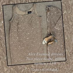 Alex Evening Two-Piece Taupe Lace Dress Set 18W