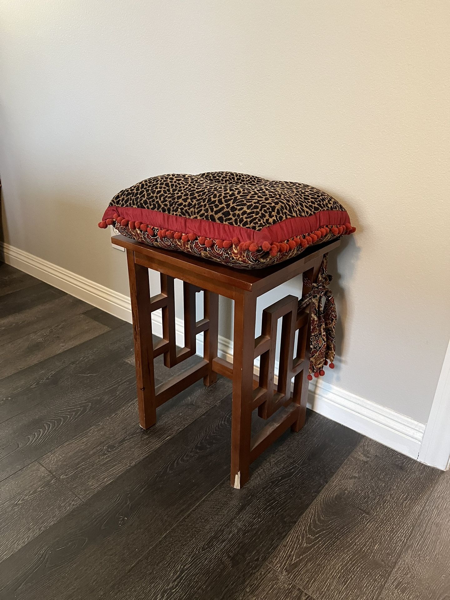Wooden Stool With Leopard Cushion
