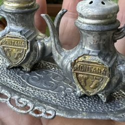 Vintage Metal Montana Souvenir Salt And Pepper Shaker