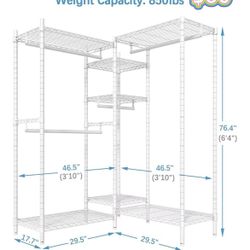 😀 46.5"Lx46.5"Wx76.4"H Heavy Duty Clothes Rack L Shape Clothing Rack 5-Tier Wire Garment Rack Freestanding Closet with 7 Adjustable Shelves & 4 Hangi