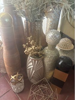 Glam Mosaic Floor Vase & Decorative Accent Lot
