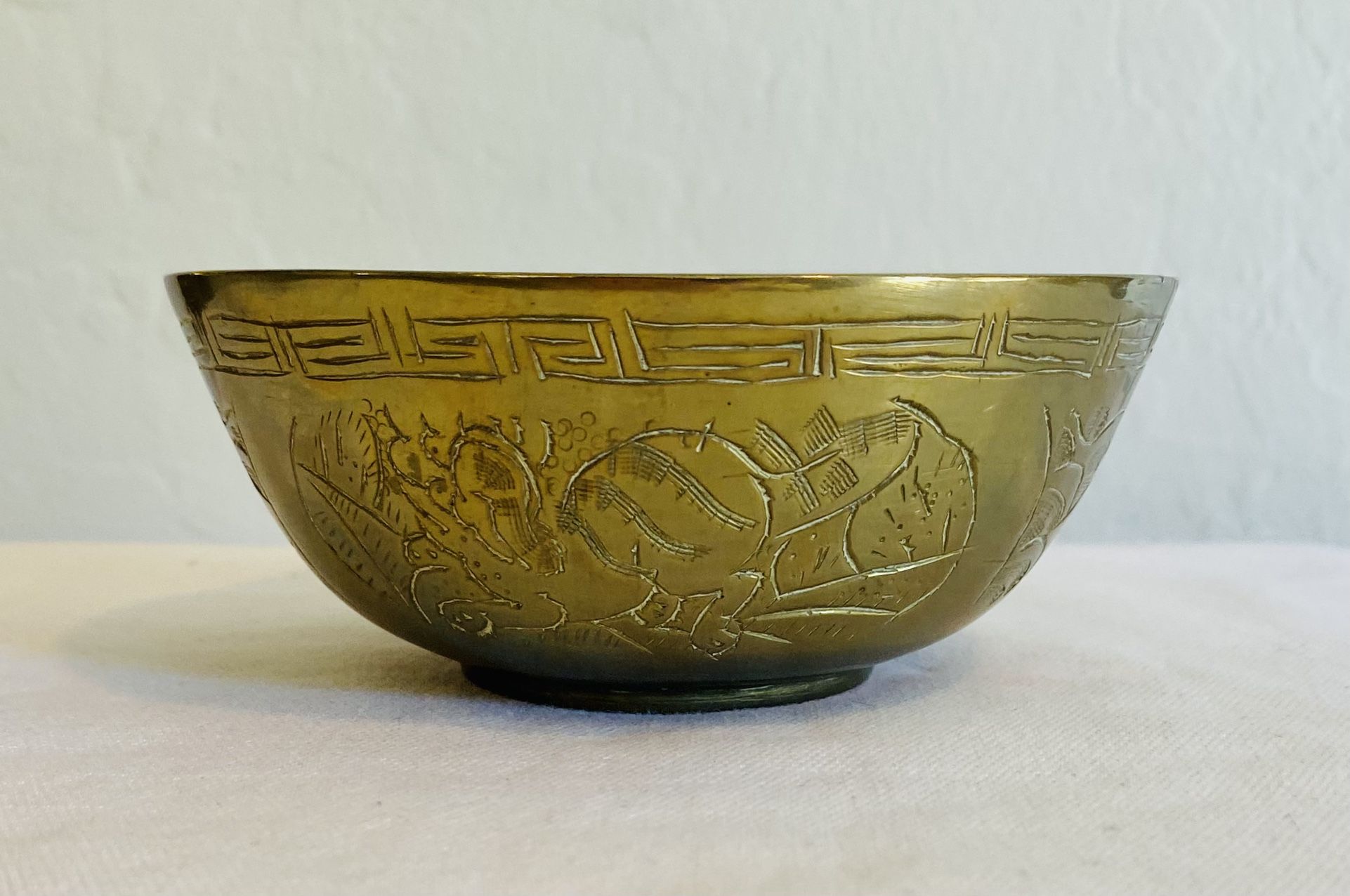 Vintage Solid Brass Foo Dog Brass Bowl Chinese