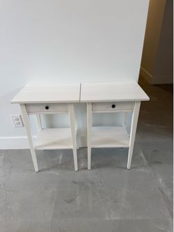 2 White IKEA Hemnes Nightstands