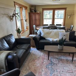 LEATHER Couch & Loveseat Sofa Set GOOD Condition 