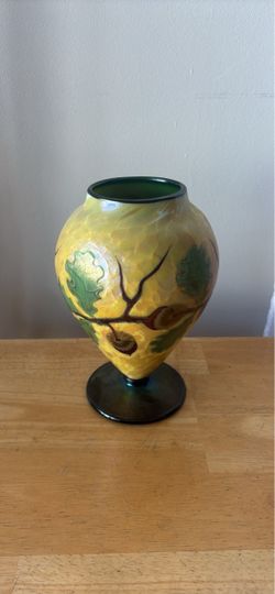 Orient & Flume Gold Iridescent Oak Leaf Art Glass Vase