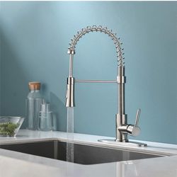 Kitchen Faucet with Pull Down Sprayer, Commercial Utility Stainless Steel High Arc Single Handle Kitchen Sink Faucet with Sprayer Modern Farmhouse Spr