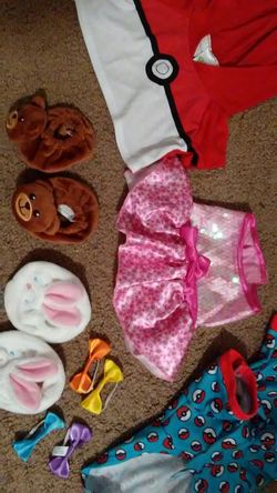 Build a bear, Pokemon clothes, slippers, bows