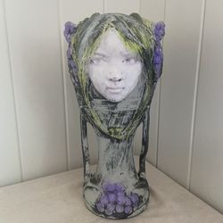 Vintage ALVA sculpture planter Two Sided Lady face grapes Heavy 