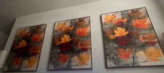 pair of three maple leaf paintings