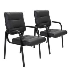 Set of 2 Leather Office Guest Chair Metal Frame Reception Chair Black