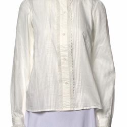 Nili Lotan Ivory Mock Neck Long Sleeve Button-Up Top, Great Condition, Size XS