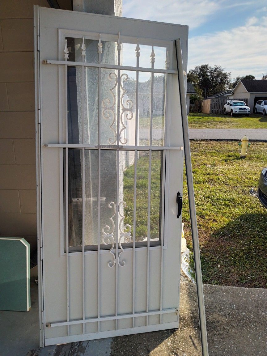 White Security / Storm Door With Screen And Glass