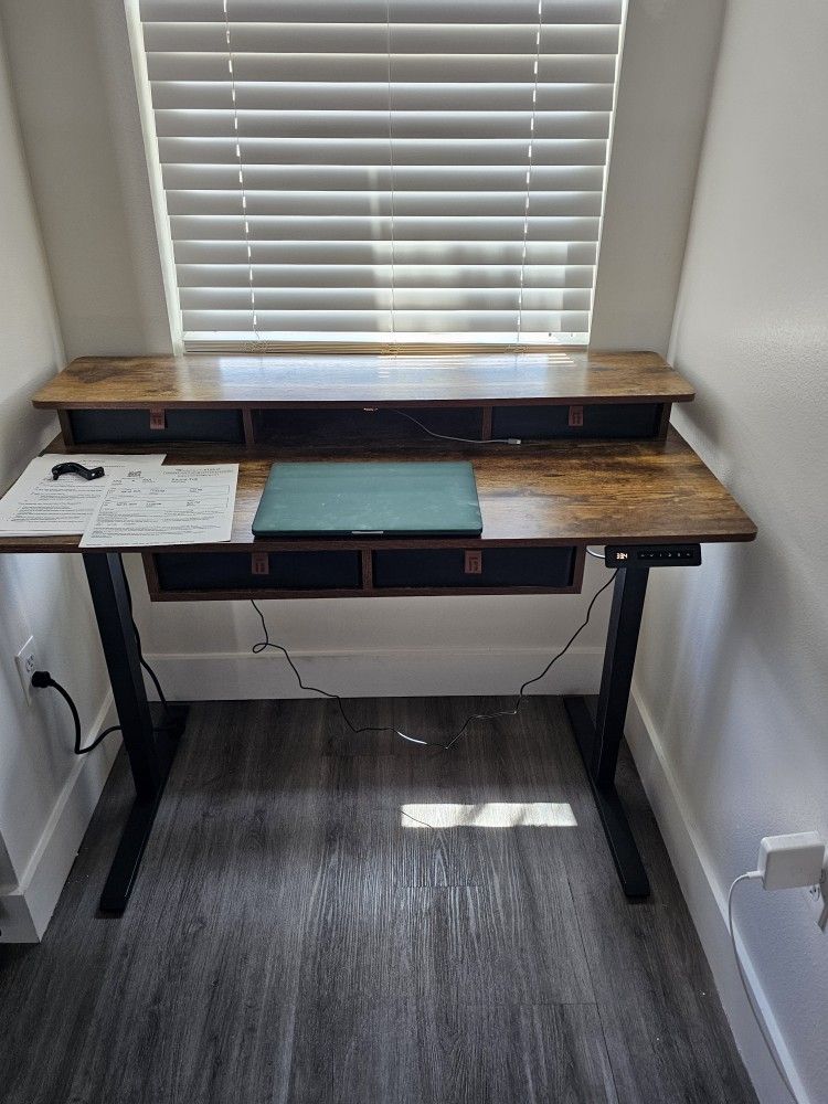 Adjustable Standing Desk with Storage & Built-in Power (48"x24")