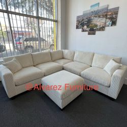 Corduroy Sectional Sofa With Ottoman