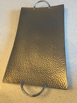 Hammered Metal Serving Tray with Handles