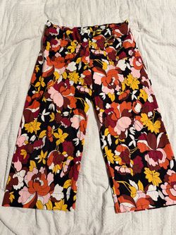 Maeve Wide-Leg Floral Linen Cropped Pants: Size 16