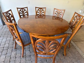 71” Century Furniture Round Pedestal Dining Table & 8 Chairs