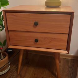 Wood Bedside Table Two Drawers