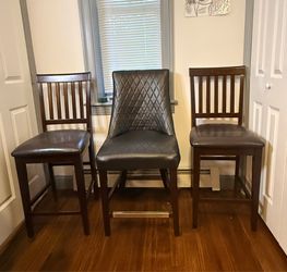 Set of 3 Counter Height Bar Stools/Chairs - Dark Espresso Wood