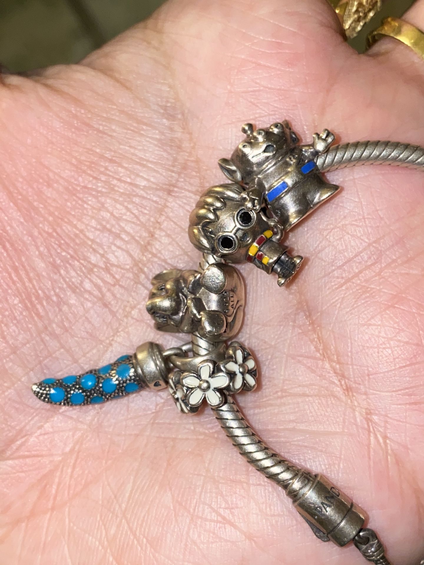 Pandora silver bracelet with charms