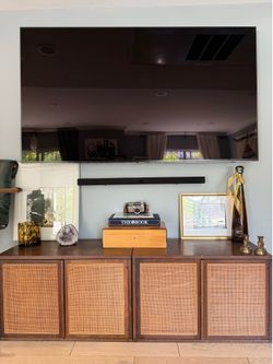 Walnut & Cane Media Console Credenza - 4 Door TV Stand Sideboard