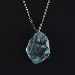 Andara Crystal Glass 14 gram ocean blue pendant necklace silver chain color
