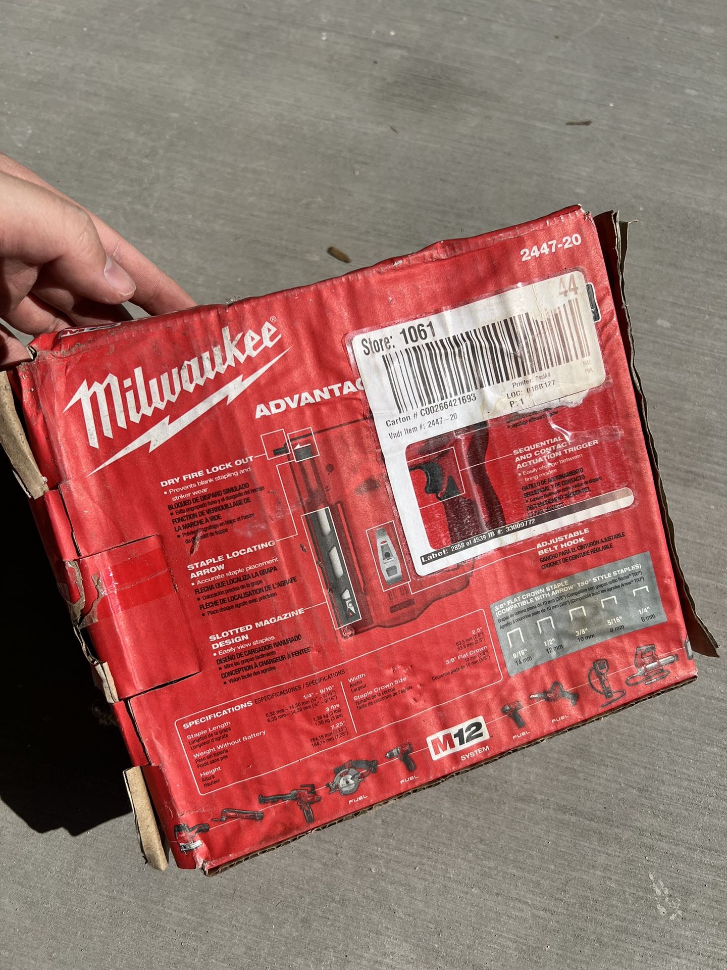 Mileaukee 2447 20 M12 crown stapler tool only