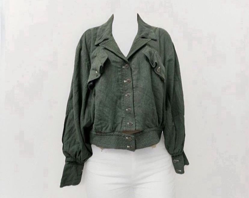 ✨New✨ Free people Adult Women XS To MediumGreen Jacket Button Up Balloon Sleeves Collar Ruffle Pockets