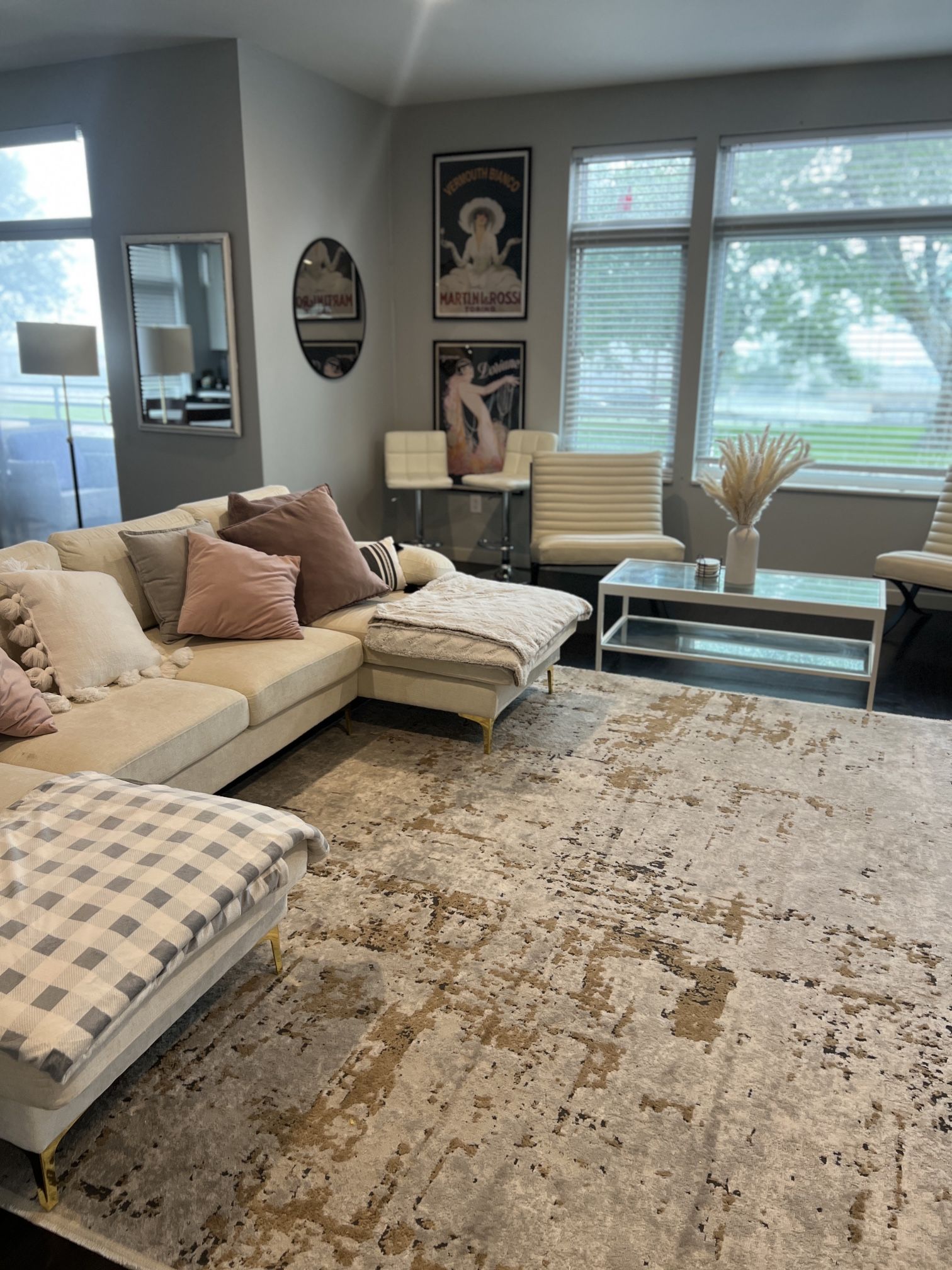 Modern Abstract Area Rug Gold White Cream 8x10
